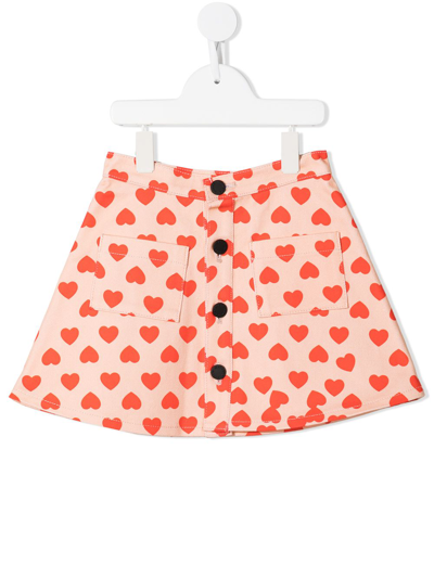 Natasha Zinko Kids' Heart-print Denim Skirt In Orange