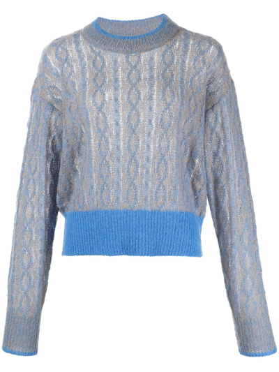 Veronica Beard Riola Mohair & Alpaca Cable Crewneck Sweater In Blue