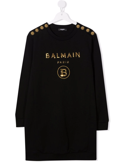 Balmain Teen Sequin-embellished Jumper Dress In Black