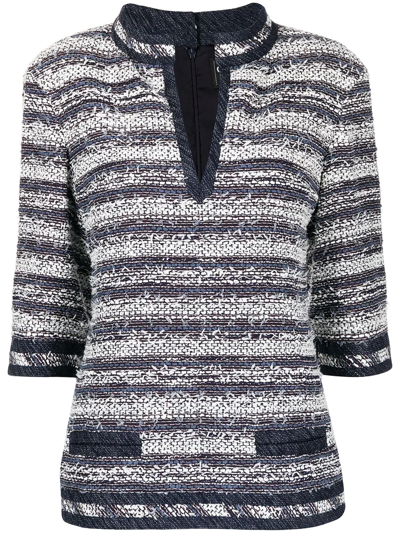 Pre-owned Chanel Striped Tweed Blouse In Blue