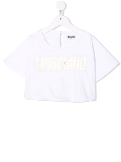 Moschino Kids' Cropped Logo-print T-shirt In White