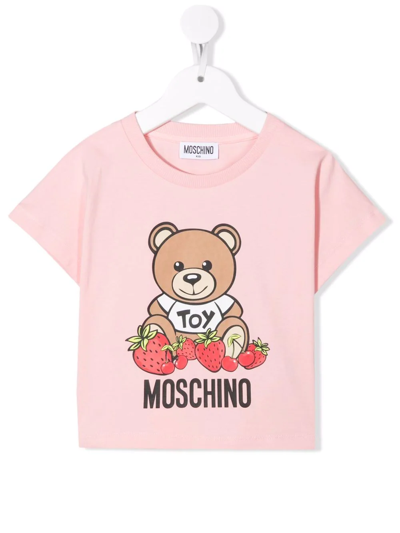 Moschino Kids' Strawberries Teddy Bear T-shirt In Pink
