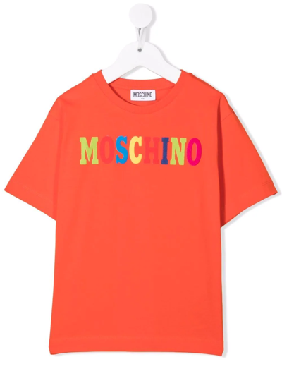 Moschino Kids' Flocked Logo-print T-shirt In Red
