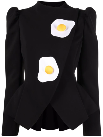 Moschino Egg-patch Buttoned Jacket In Black,white,yellow