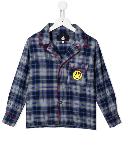 Natasha Zinko Kids' Smiley-patch Checked Shirt In Blue