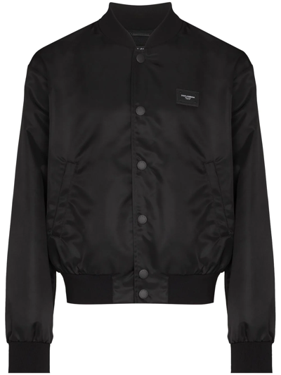 Dolce & Gabbana Logo Plaque Bomber Jacket In Black