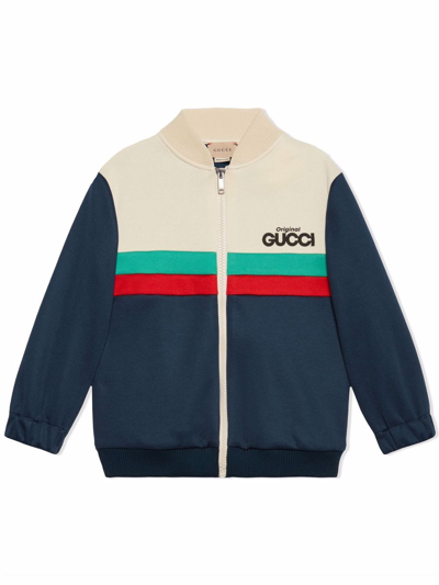 Gucci Kids' Logo-print Zipped Sweatjacket In Blue