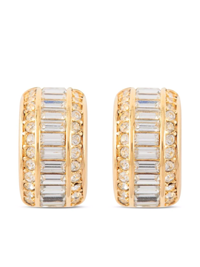 Pre-owned Dior 1980s  Crystal-embellished Clip-on Earrings In Gold