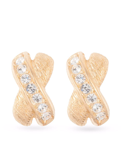 Pre-owned Dior 1970s  Crystal-embellished Clip-on Earrings In Gold