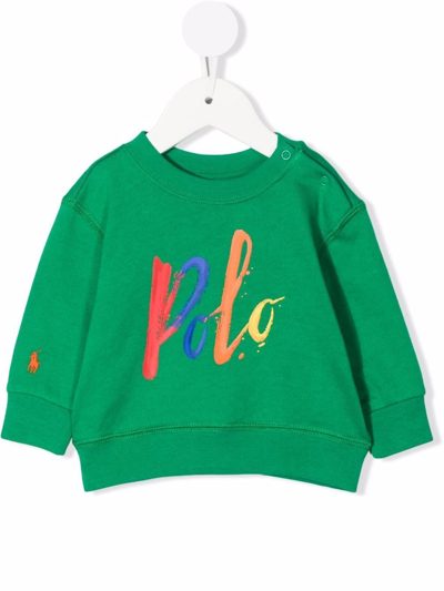Ralph Lauren Babies' Signature Logo-print Crew-neck Sweatshirt In Verde