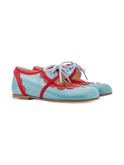 Gucci Kids' Gg Leather Ballerina Shoes In Blue