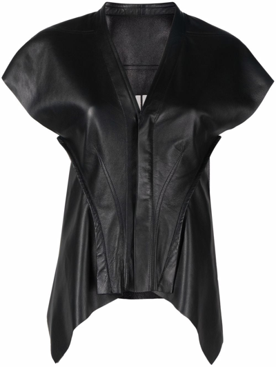 Rick Owens Naska Leather Waistcoat In Black