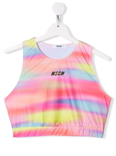 Msgm Teen Abstract-print Cropped Top In Multicolor