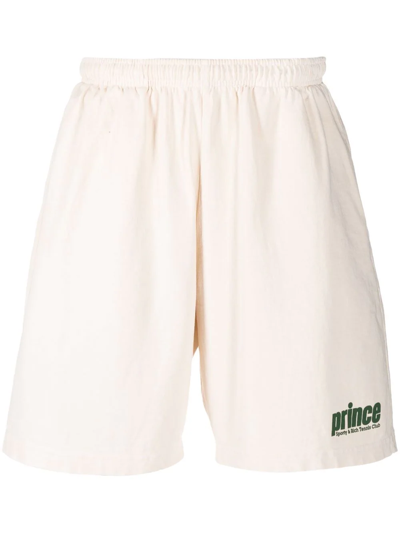 Sporty And Rich Logo-print Cotton Track Shorts In Neutrals