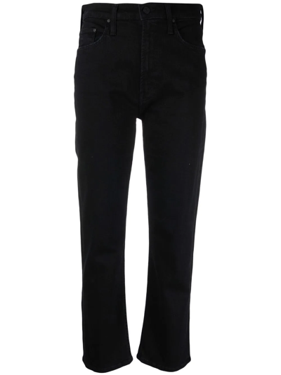 Mother Rider High-rise Cropped-leg Jeans In Black