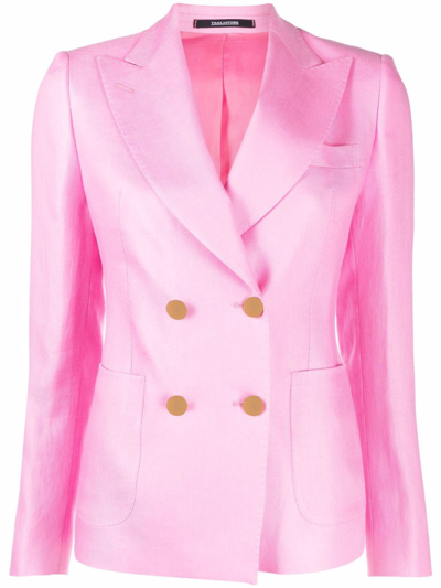 Tagliatore J-coral Linen Double Breasted Blazer In Shocking Pink