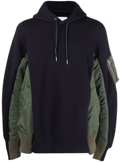 Sacai Two-tone Panelled Hoodie In Blue
