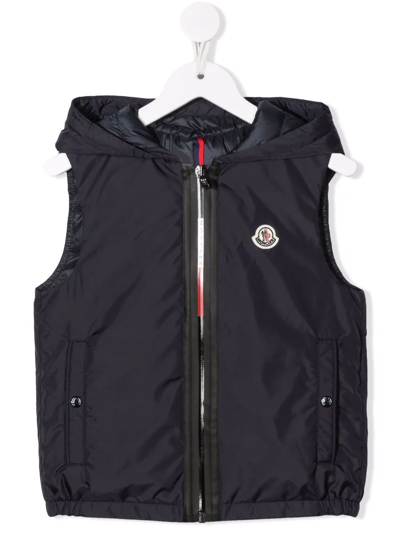 Moncler Kids' Logo-patch Zip-up Hooded Gilet In Blue