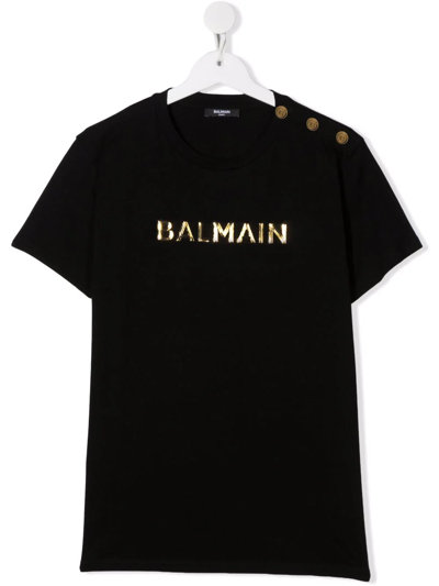Balmain Teen Logo-print Short-sleeved T-shirt In Black