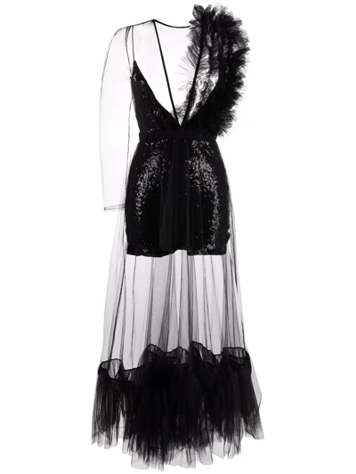 Alchemy X Lia Aram Tulle Overlay Sequin Dress In Black