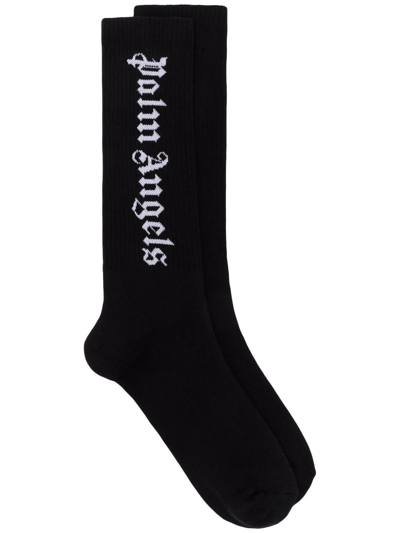 Palm Angels Black Vertical Logo Cotton-blend Socks In Multi