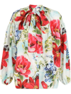 Dolce & Gabbana Habotai Shirt With Pictorial Garden Print In Blau