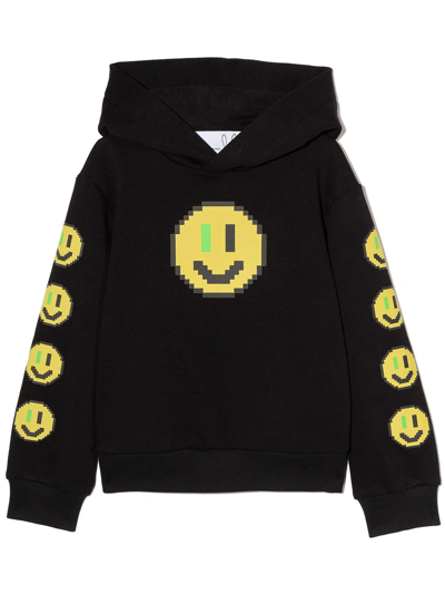 Natasha Zinko Kids' Pixel Smiley-print Hoodie In Black