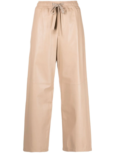 Lorena Antoniazzi Drawstring-waist Leather Trousers In Nude