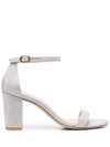 Stuart Weitzman Nearlynude 80mm Crystal-embellished Sandals In Silber