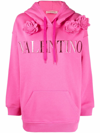 VALENTINO FLORAL-APPLIQUÉ LOGO-EMBROIDERED HOODIE