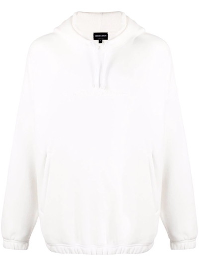 Giorgio Armani Embroidered Logo Hoodie In Weiss