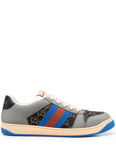 Gucci Screener Monogram-print Leather And Canvas Low-top Trainers In Blue
