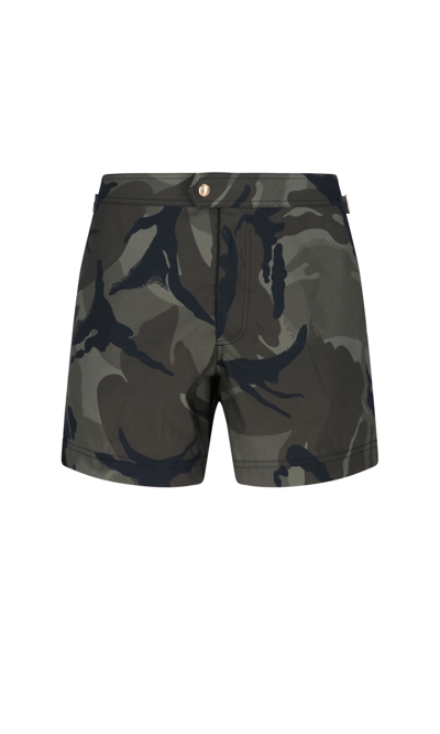 Tom Ford Slim-fit Short-length Camouflage-print Swim Shorts In Green