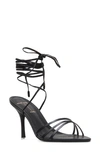 Black Suede Studio Leandra Metallic Ankle-tie Sandals In Black / Black