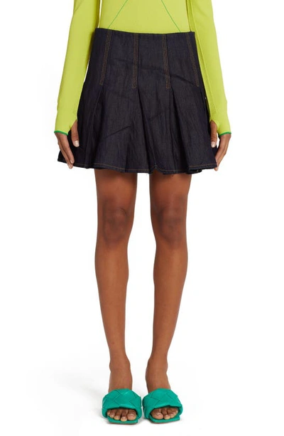 Bottega Veneta Pleated High-waist Cotton-blend Mini Skirt In Black