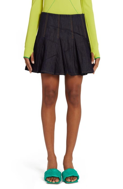 Bottega Veneta Pleated High-waist Cotton-blend Mini Skirt In Blue