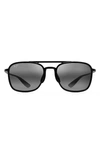 Maui Jim Keokea 55mm Polarizedplus2® Aviator Sunglasses In Black Gloss/ Neutral Grey