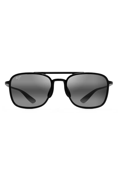 Maui Jim Keokea 55mm Polarizedplus2® Aviator Sunglasses In Black Gloss/ Neutral Grey