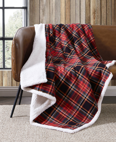 Eddie Bauer Mountain Tartan Yarn Dye Flannel Reversible Throw Bedding In Scarlet