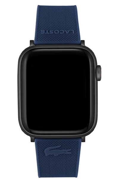 Lacoste Petit Pique Blue Silicone Strap For Apple Watch 42mm/44mm In Black