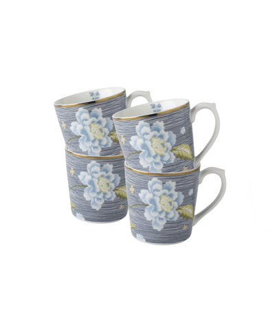Laura Ashley Closeout!  Heritage Collectables 17 oz Midnight Pinstripe Mugs In Gift Box, Set Of 4 In White With Blue Stripes