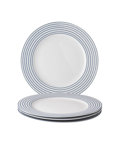 Laura Ashley Blueprint Collectables Candy Stripe Plates In Gift Box, Set Of 4 In White With Blue