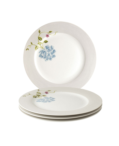 Laura Ashley Heritage Collectables Cobblestone Pinstripe Plates In Gift Box, Set Of 4 In White With Beige