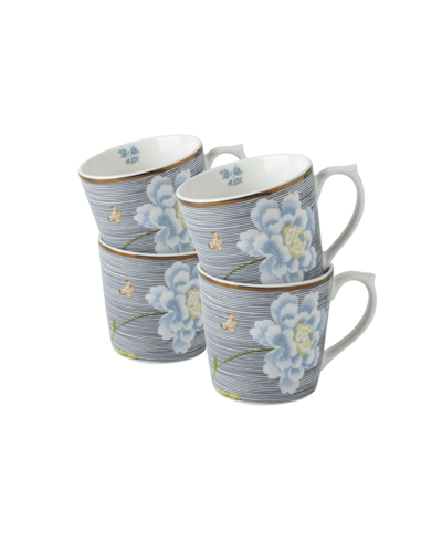 Laura Ashley Heritage Collectables 10 oz Midnight Pinstripe Mugs In Gift Box, Set Of 4 In White With Blue Stripes