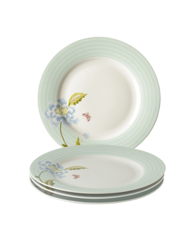 Laura Ashley Closeout!  Heritage Collectables Mint Candy Plates In Gift Box, Set Of 4 In White With Green Stripes