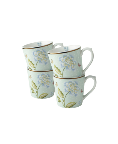 Laura Ashley Heritage Collectables 17 oz Mint Uni Mugs In Gift Box, Set Of 4 In White With Green