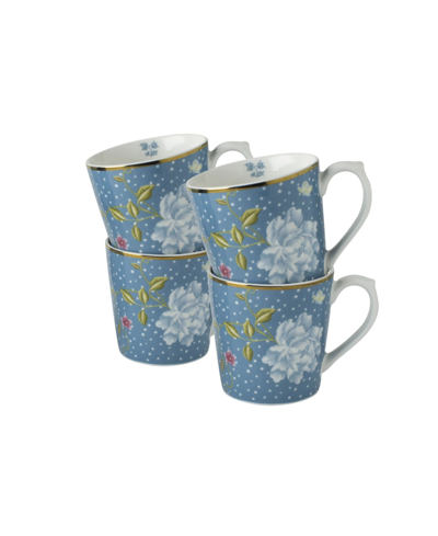 Laura Ashley Heritage Collectables 10 oz Seaspray Uni Mugs In Gift Box, Set Of 4 In White With Light Blue