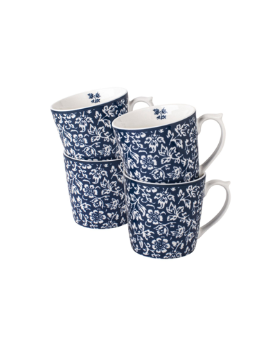 Laura Ashley Blueprint Collectables 9 oz Sweet Allysum Mugs In Gift Box, Set Of 4 In White With Blue