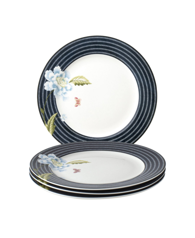 Laura Ashley Heritage Collectables Midnight Candy Plates In Gift Box, Set Of 4 In White With Dark Blue Stripes