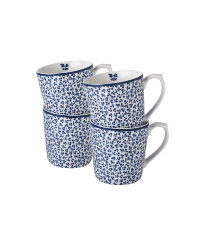 Laura Ashley Blueprint Collectables 17 oz Floris Mugs In Gift Box, Set Of 4 In White With Blue